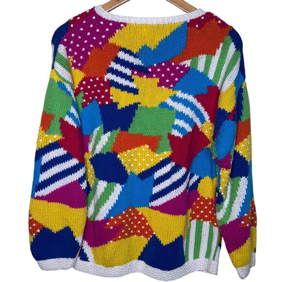 Vintage 80s Claritd Multicolor Art Colorblock Knit Sweater Size: Medium - Picture 4 of 4